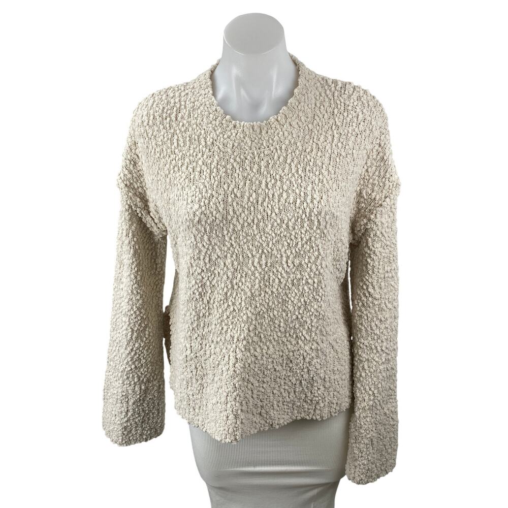 Bobeau Women's Beige Popcorn Knit Long Sleeve Crew Neck Sweater Top Size XS
